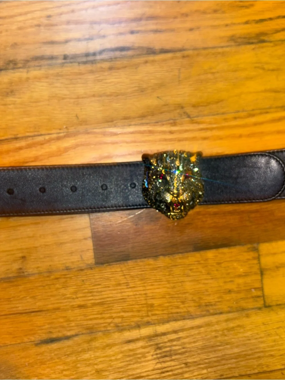 Gucci Black Leather Belt with Jeweled Jaguar Buckle